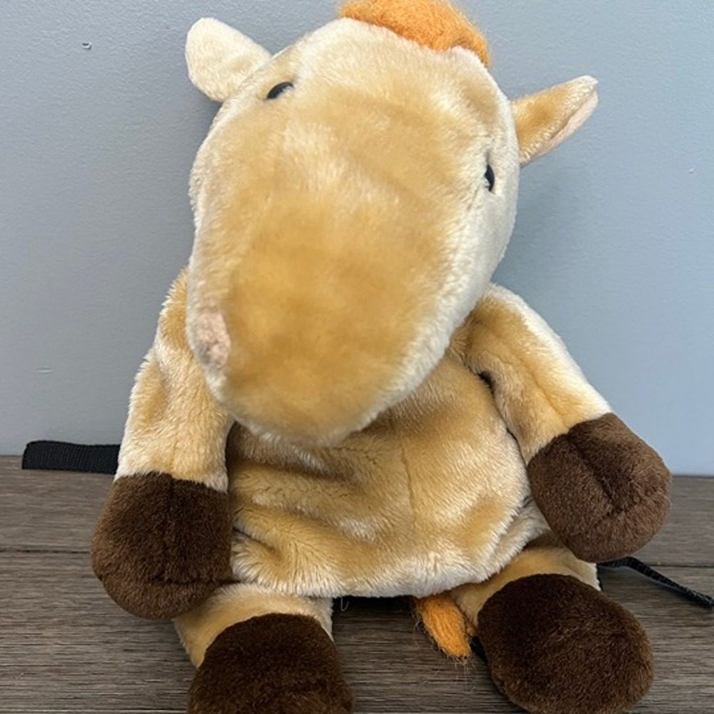 R2 Tan Horse Plush Backpack Stuffed Animal Toy Adjustable Straps Zipper Bag